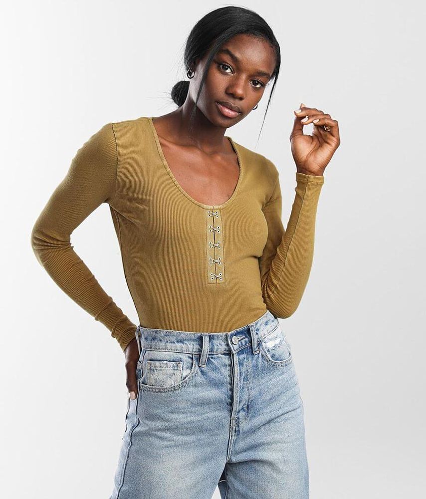 Gilded Intent Ribbed Knit Henley Top