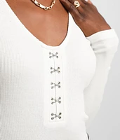 Ribbed Knit Henley Top