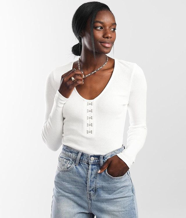 Cotton Ribbed Cropped Henley Top