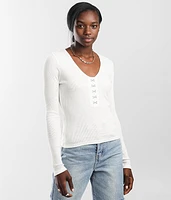 Ribbed Knit Henley Top