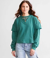 Lace-Up Cropped Pullover