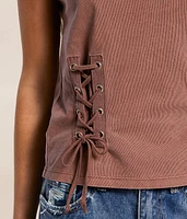 Washed Lace-Up Top