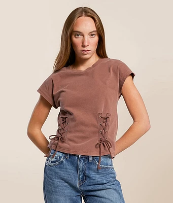 Washed Lace-Up Top