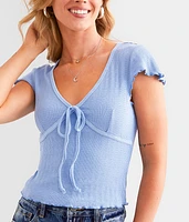 Textured Faux Front Tie Top