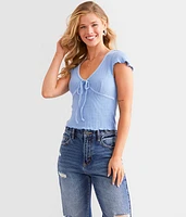 Textured Faux Front Tie Top