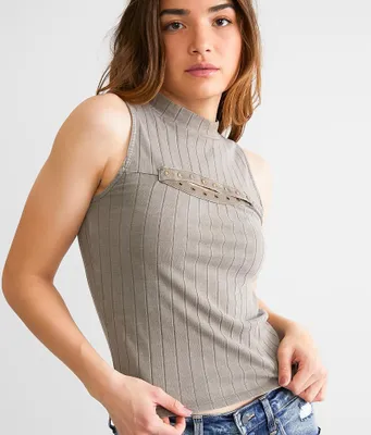 Gilded Intent Wide Ribbed Mock Neck Tank Top