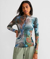 Sheer Marble Mesh Top