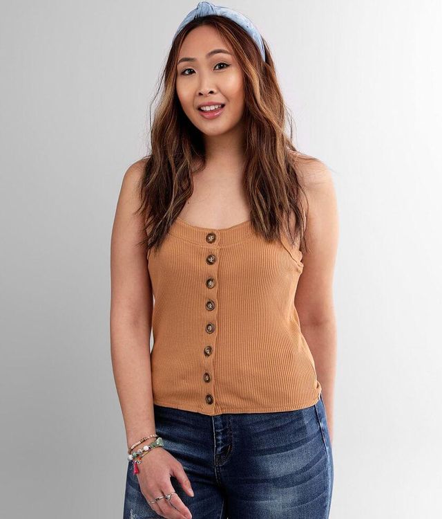 Ribbed Button-front Tank Top