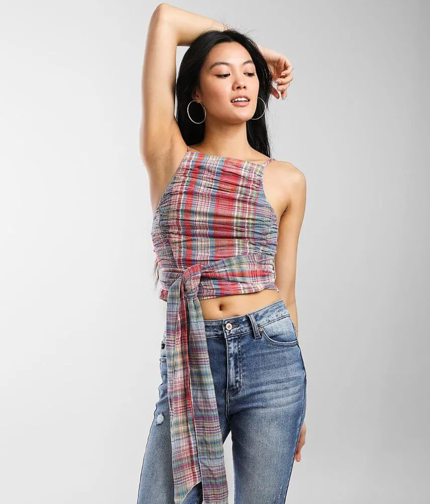 Free People Real Love Plaid Cropped Tank Top