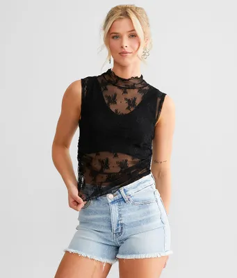 Free People Nice Try Floral Lace Tank Top