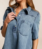 Remino Mini Denim Henley Dress