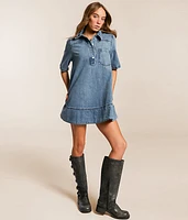 Remino Mini Denim Henley Dress