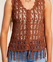 Crochet Fringe Sweater Tank Top