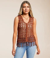 Crochet Fringe Sweater Tank Top