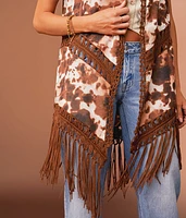 Cow Print Fringe Vest