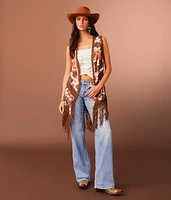 Cow Print Fringe Vest