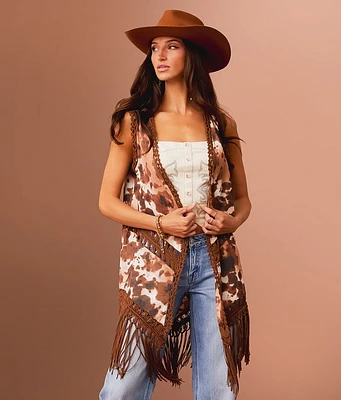 Cow Print Fringe Vest