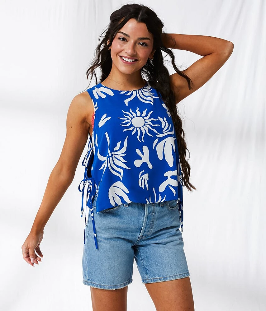 Tropical Side Tie Tank Top