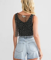 Embellished Mesh Cropped Tank Top