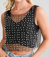 Embellished Mesh Cropped Tank Top