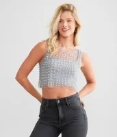 Veveret Embellished Mesh Cropped Tank Top