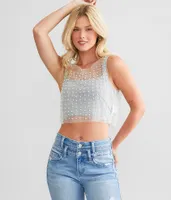 Veveret Embellished Mesh Cropped Tank Top