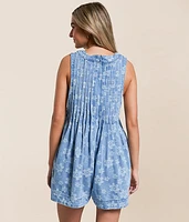 Floral Front Tie Denim Romper