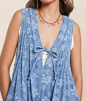 Floral Front Tie Denim Romper