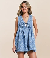 Floral Front Tie Denim Romper