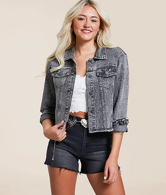 Rhinestone Cropped Denim Jacket