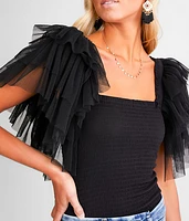 Smocked Ruffle Sleeve Bodysuit