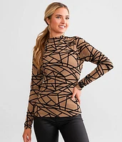 Mock Neck Flocked Top