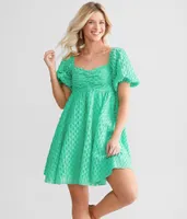 Baevely Frayed Babydoll Checkered Mini Dress