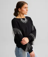 Bae Vely Rhinestone Fringe Sweater