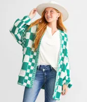 Baevely Oversized Checker Cardigan Sweater