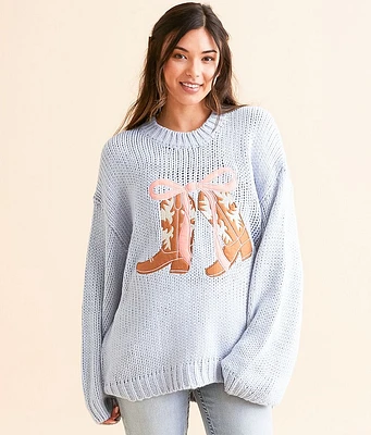 Bae Vely Cowboy Boot Oversized Knit Sweater