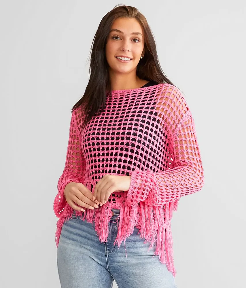 Baevely Neon Open Stitch Fringe Sweater