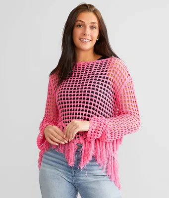 Baevely Neon Open Stitch Fringe Sweater