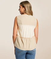 Pieced Front Tie Ruffle Tank Top