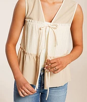Pieced Front Tie Ruffle Tank Top
