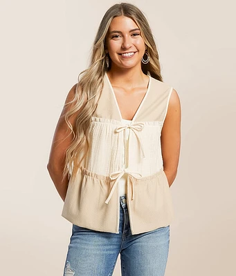 Pieced Front Tie Ruffle Tank Top