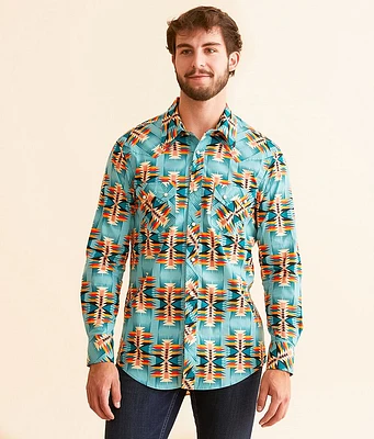 Rock & Roll Denim Aztec Print Stretch Shirt