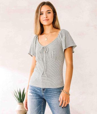 Willow & Root Striped Keyhole Front Tie Top
