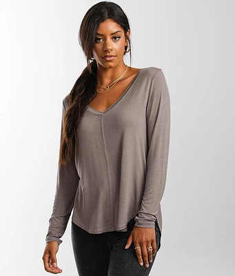 Raw Edge V-Neck Top