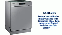 Samsung - Front Control Built-In Dishwasher with Stainless Steel Tub, Integrated Digital Touch Controls, 52dBA - Stainless Steel