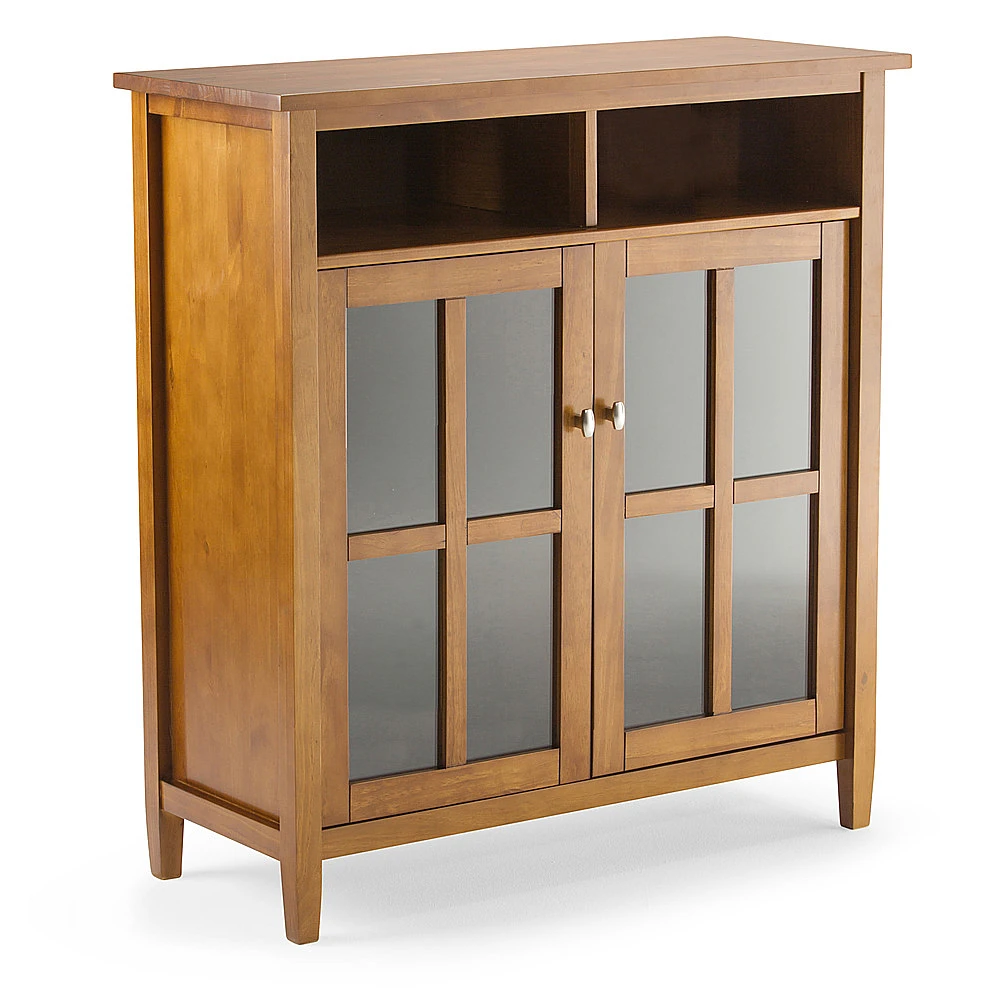 Simpli Home - Warm Shaker Wood 2-Door 6-Shelf Media Cabinet - Honey Brown