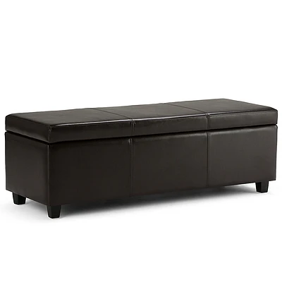 Simpli Home - Avalon Rectangular Polyurethane Faux Leather Ottoman With Inner Storage - Tanner's Brown