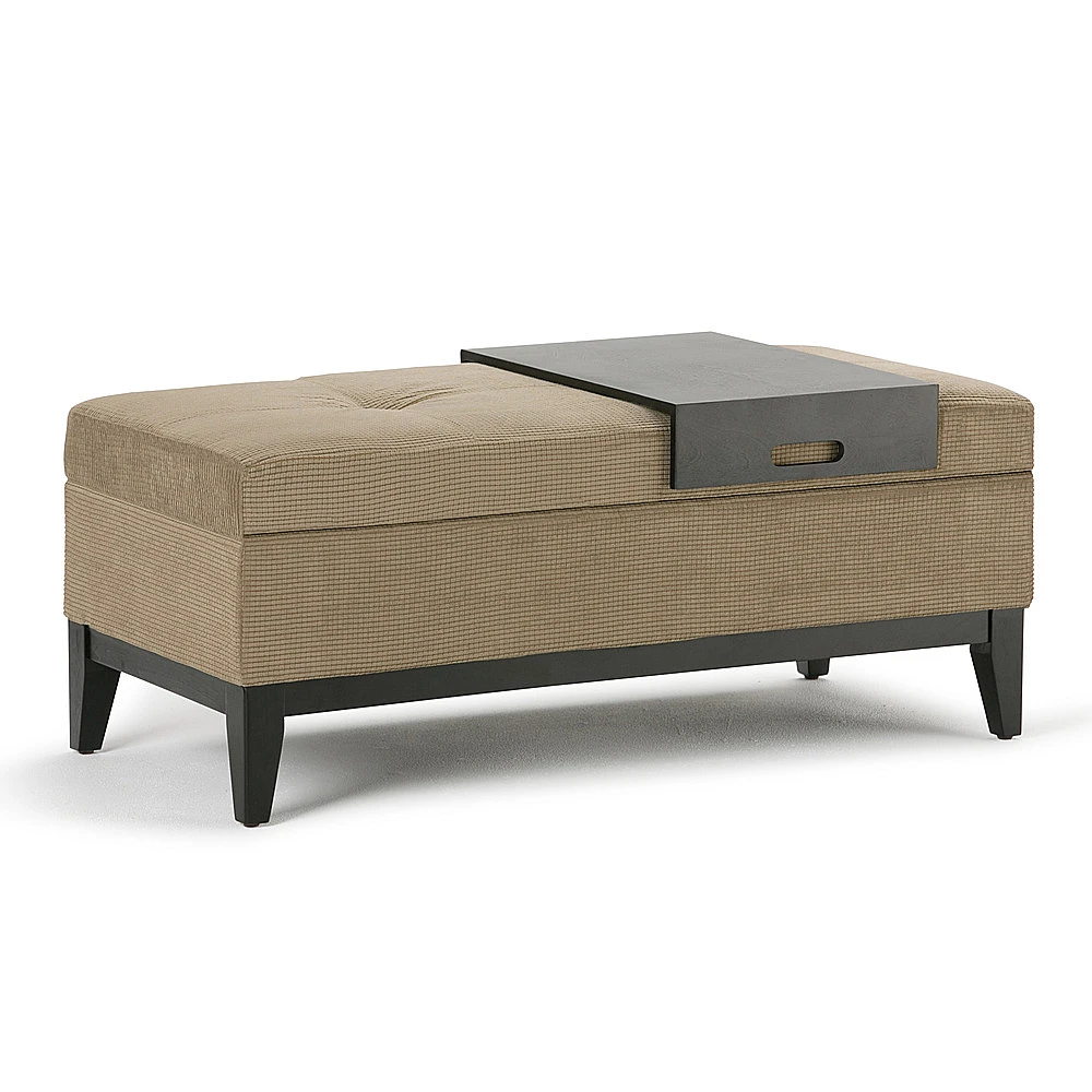 Simpli Home - Oregon Rectangular Fabric Bench Ottoman With Inner Storage - Khaki Beige