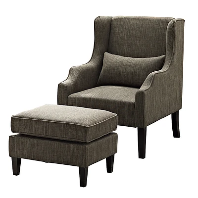 Simpli Home - Ashbury Wingback Club Chair and Ottoman - Fawn Brown