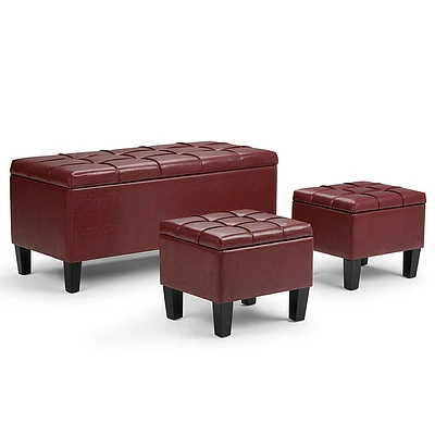 Simpli Home - Dover Rectangular Faux Leather Storage Ottoman Bench (Set of 3) - Radicchio Red
